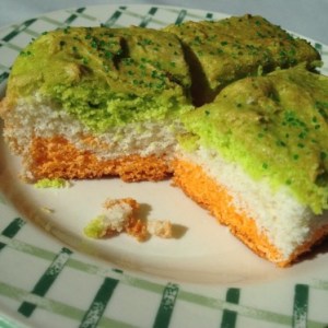 Dessert bars dyed to look like the Irish flag